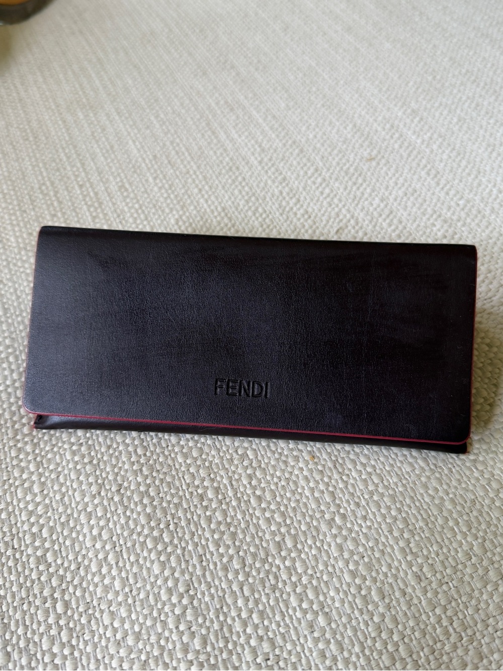 Fendi brown Leather Eyewear Case with Red Trim